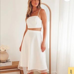 Lulus NWT. ‘What a Darling’ White Organza Midi Skirt and Midi Top.